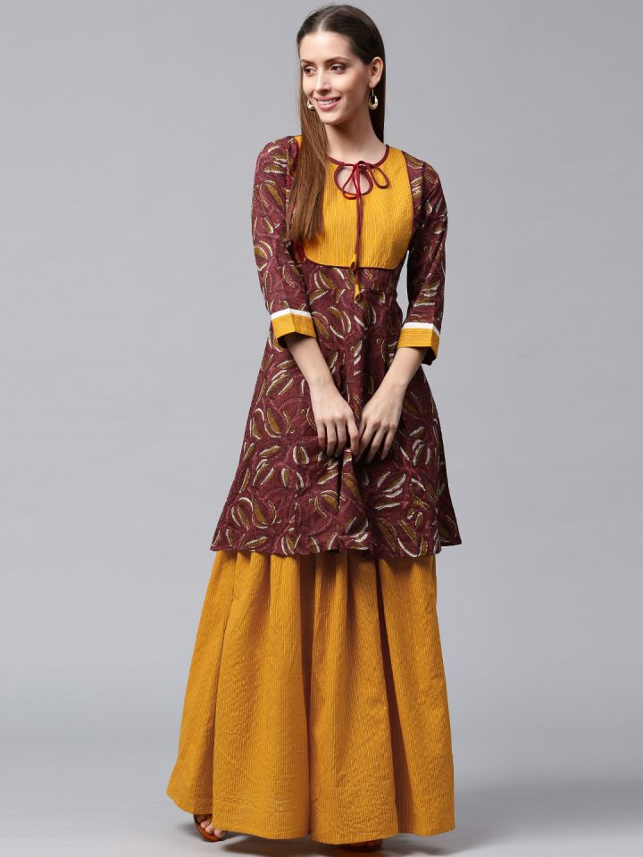 Burgundy yellow skirt hotsell