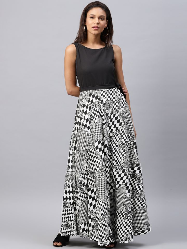 Tokyo talkies black top printed maxi dress