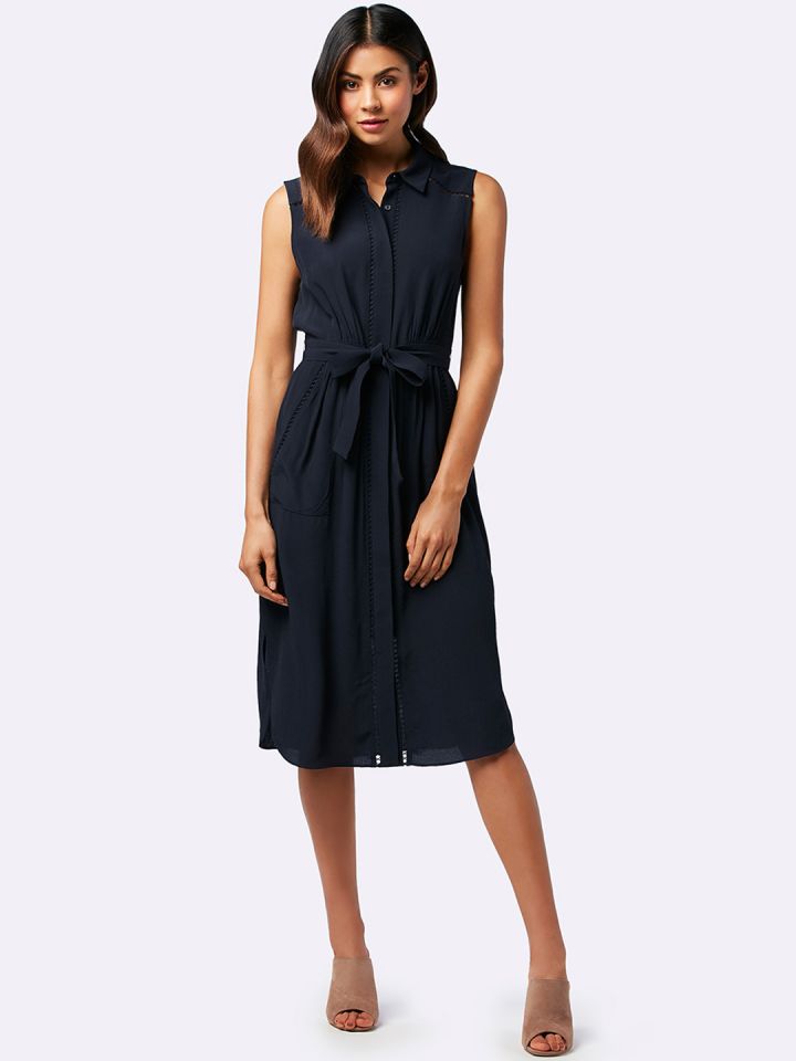 Buy Forever New Women Navy Blue Solid A Line Dress Dresses for