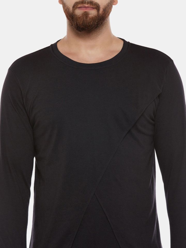 CHILL WINSTON Assymetrical Long Sleeves Longline Slim Fit T-shirt(XL) by Myntra