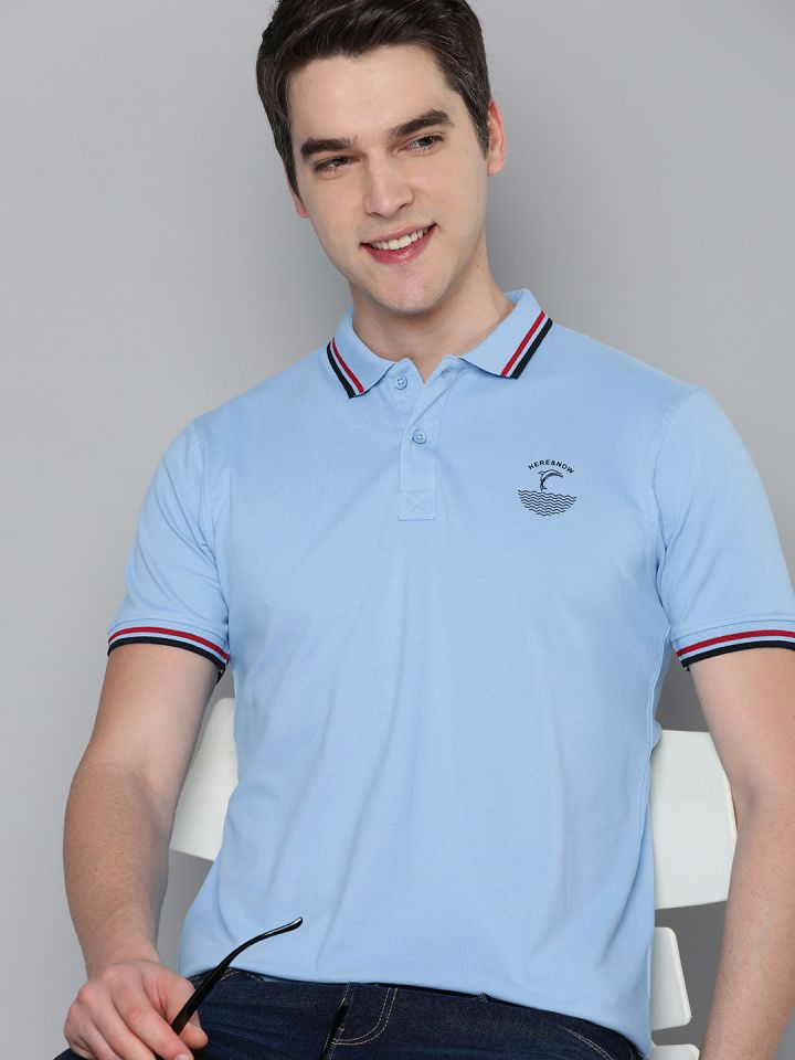HERE NOW Men Graphic Printed Polo Collar T shirt