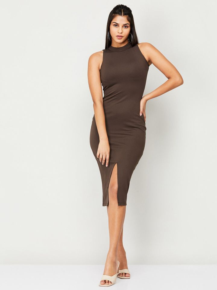 Buy RED VISCOSE SIDE SLIT BODYCON DRESS for Women Online in India