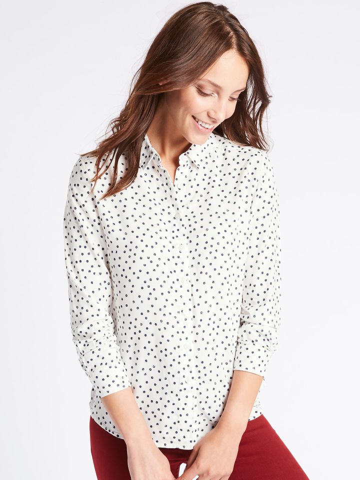 Buy Marks Spencer Women White Regular Fit Printed Casual Shirt