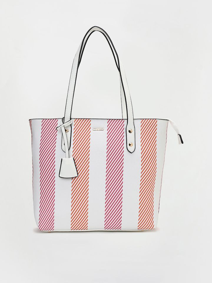 CODE by Lifestyle White & Black Striped Handheld Bag