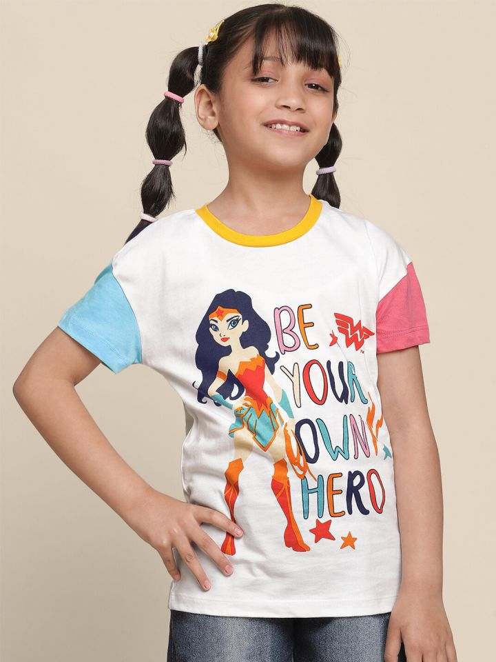 Kids Ville Girls Wonder Woman Printed Cotton T Shirt