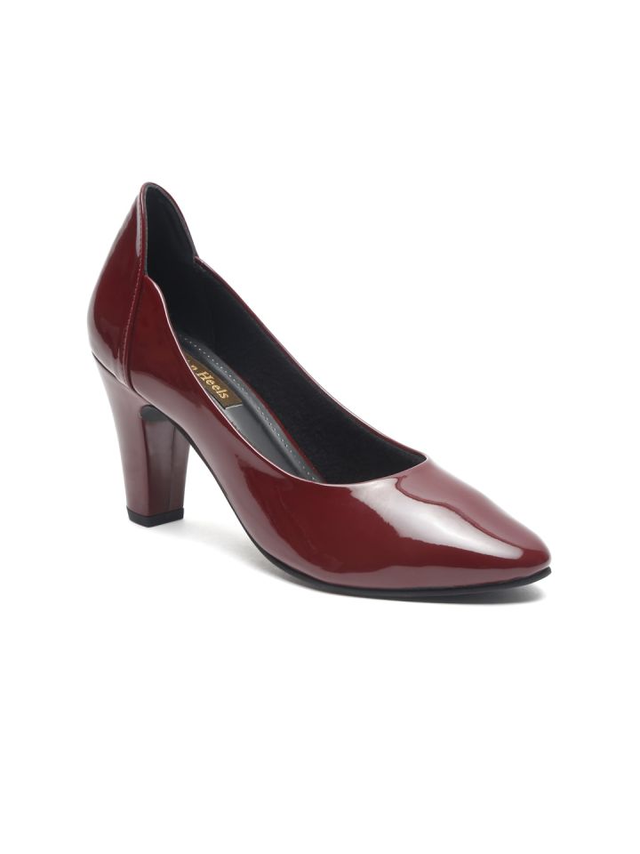 Burgundy block on sale heel pumps