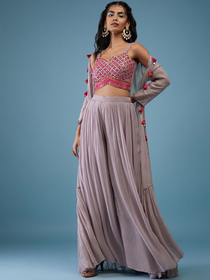 Crop top palazzo with clearance jacket myntra