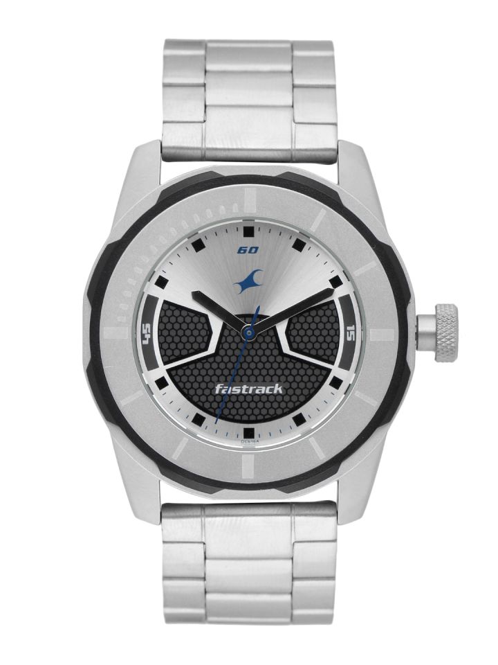 Buy Fastrack Men Silver Toned Black Dial Watch 3099SM02