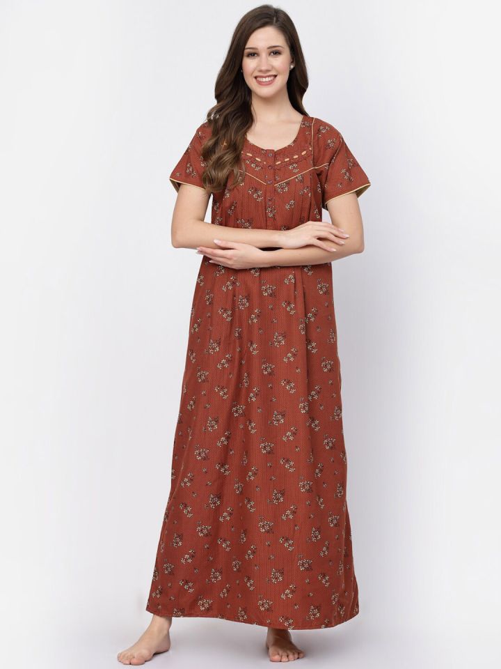 Sweet Dreams Brown Floral Printed Maxi Nightdress