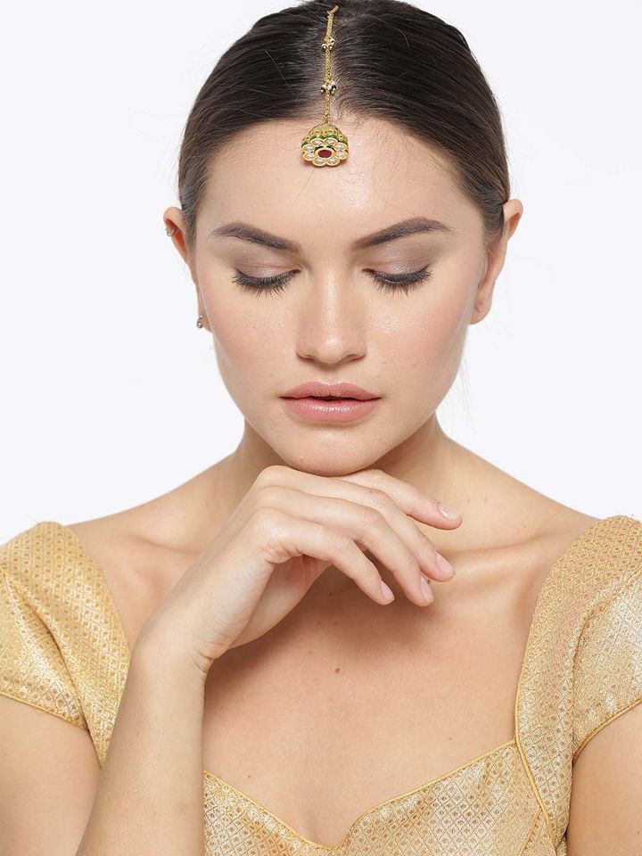 Buy Spargz Pink Gold Plated Stone Studded Flower Shaped Maang Tikka Head Jewellery For Women 2260404 Myntra Pin the ones you love, because you're sure to find a design that complements your bridal outfit here! spargz pink gold plated stone studded flower shaped maang tikka