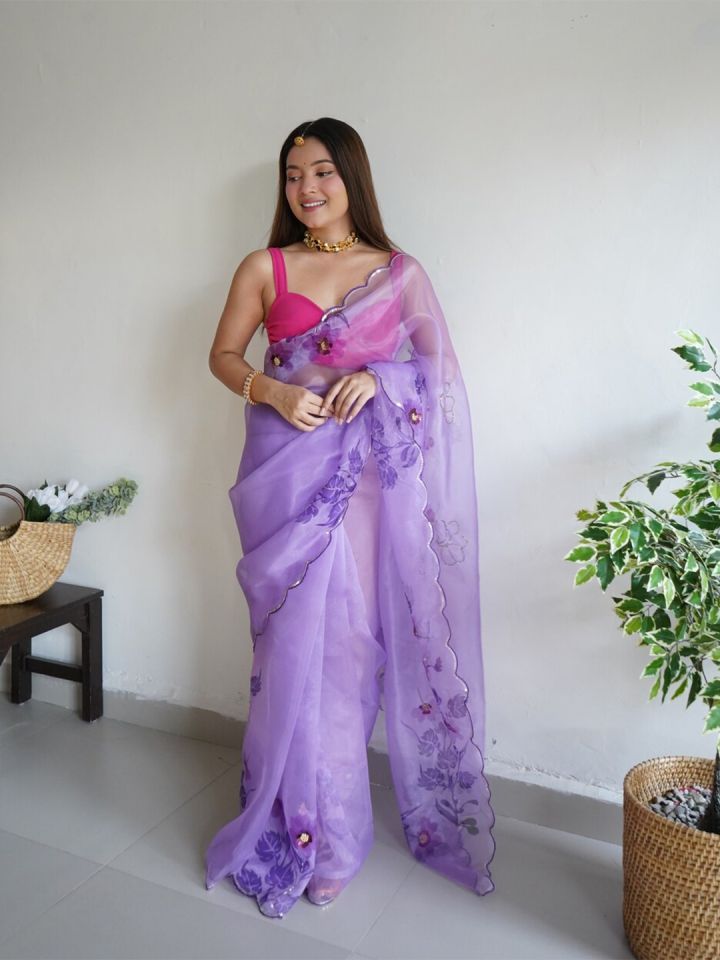 Organza outlet saree myntra