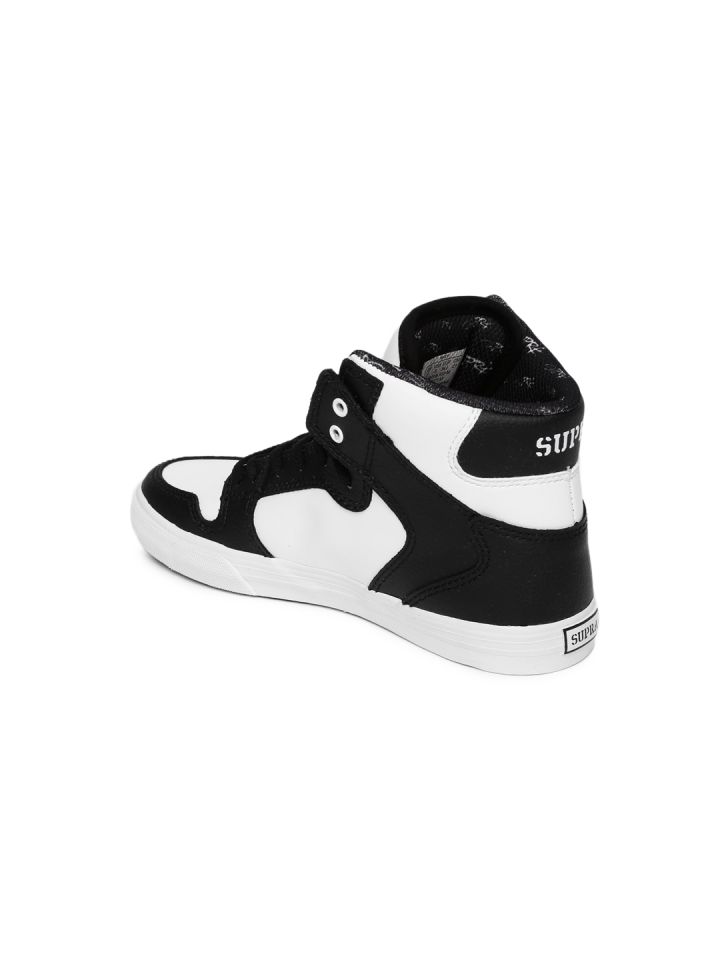 Supra Kids Black White Leather Vaider Skate Shoes