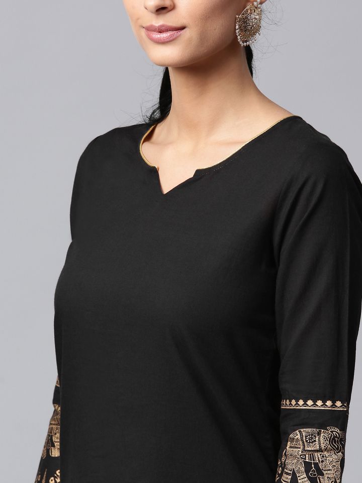 Aks black solid best sale kurta