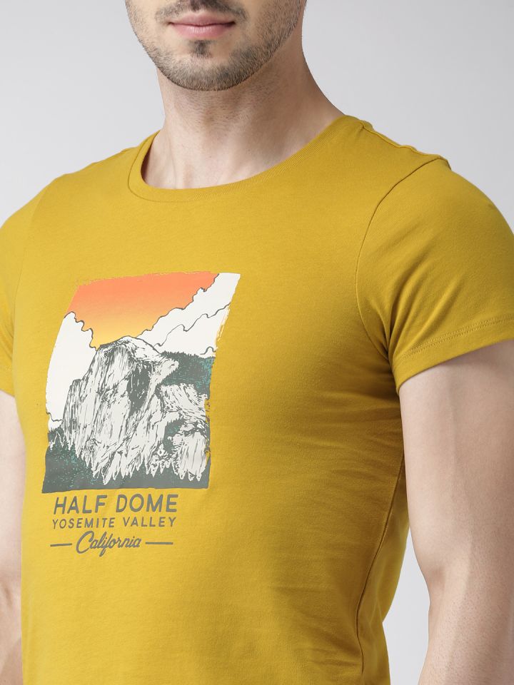 mustard north face t shirt