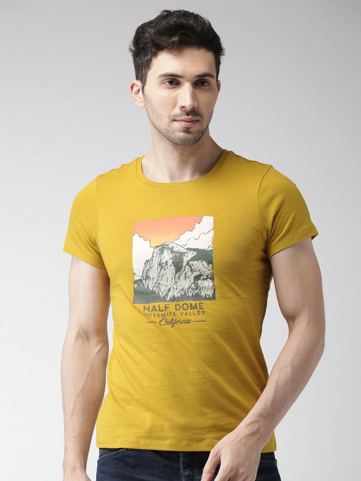 mustard north face t shirt