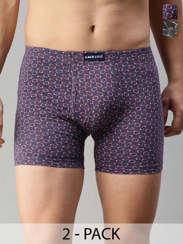 Buy Lux Cozi Men Pack Of 2 Assorted Printed Cotton Trunks