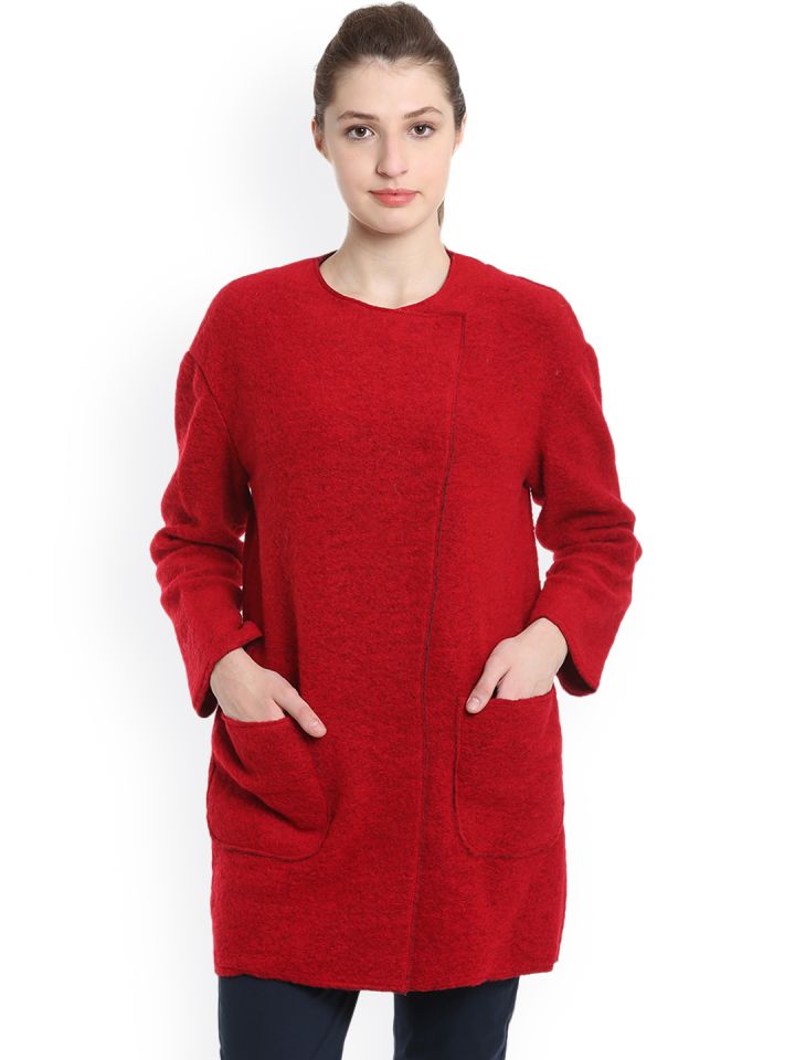 Buy United Colors Of Benetton Women Red Woollen Coat Coats
