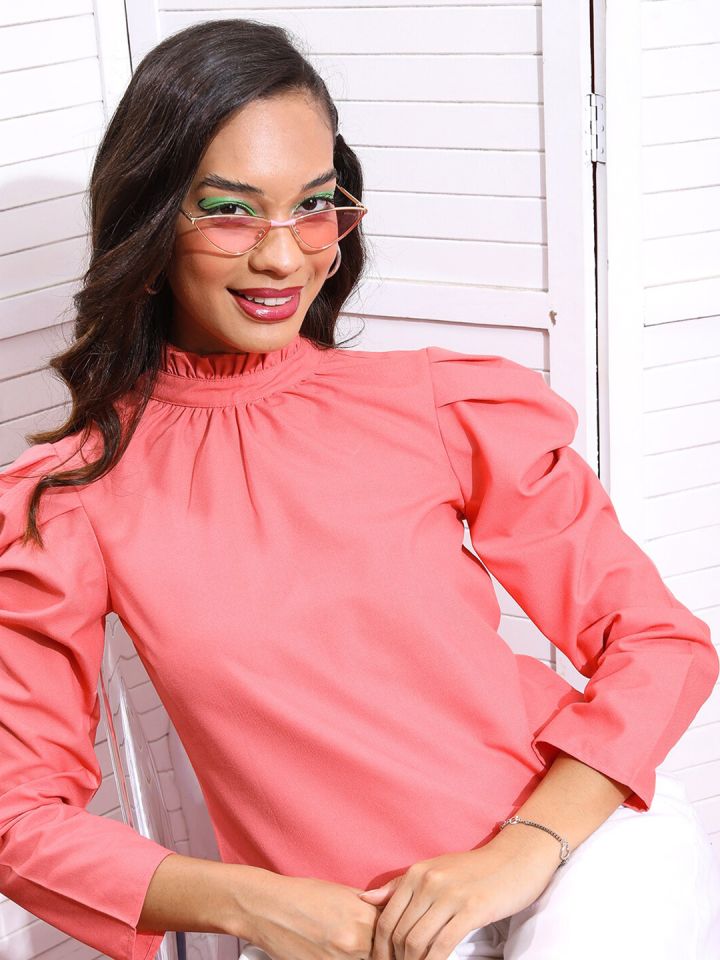 High neck clearance puff sleeve top