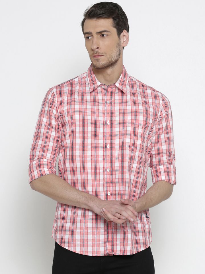 Buy Indigo Nation Men Pink White Slim Fit Checked Casual Shirt