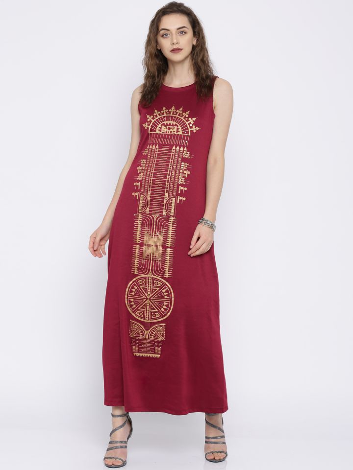 Global desi 2025 maroon maxi dress