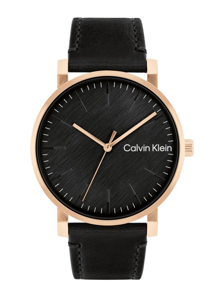 Calvin Klein City Black Dial Black Leather Strap Watch for Men