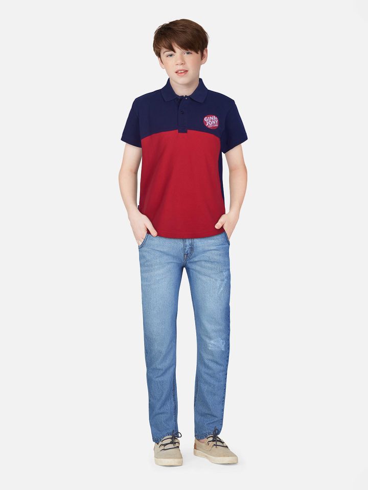 Buy Gini And Jony Boys Polo Collar Colourblocked Cotton T Shirt