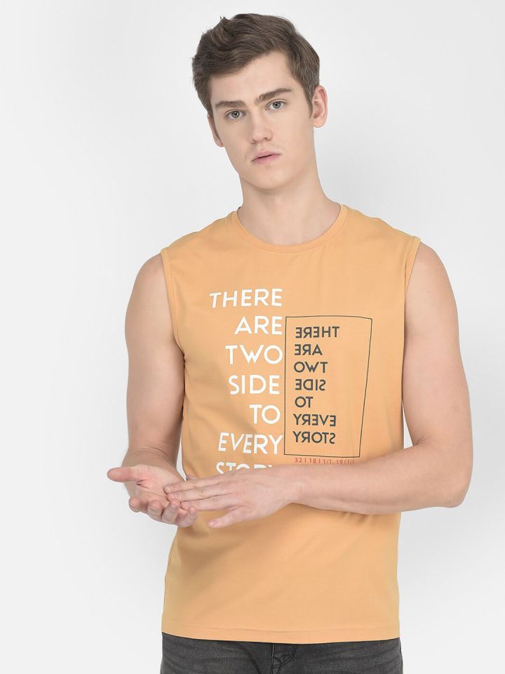 Buy Crimsoune Club Typography Printed Sleeveless Pure Cotton T