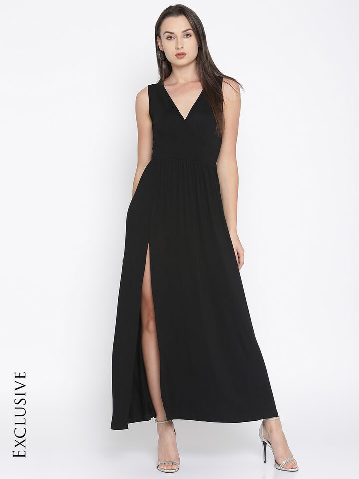 Women Black Solid Maxi Dress - Dresses ...