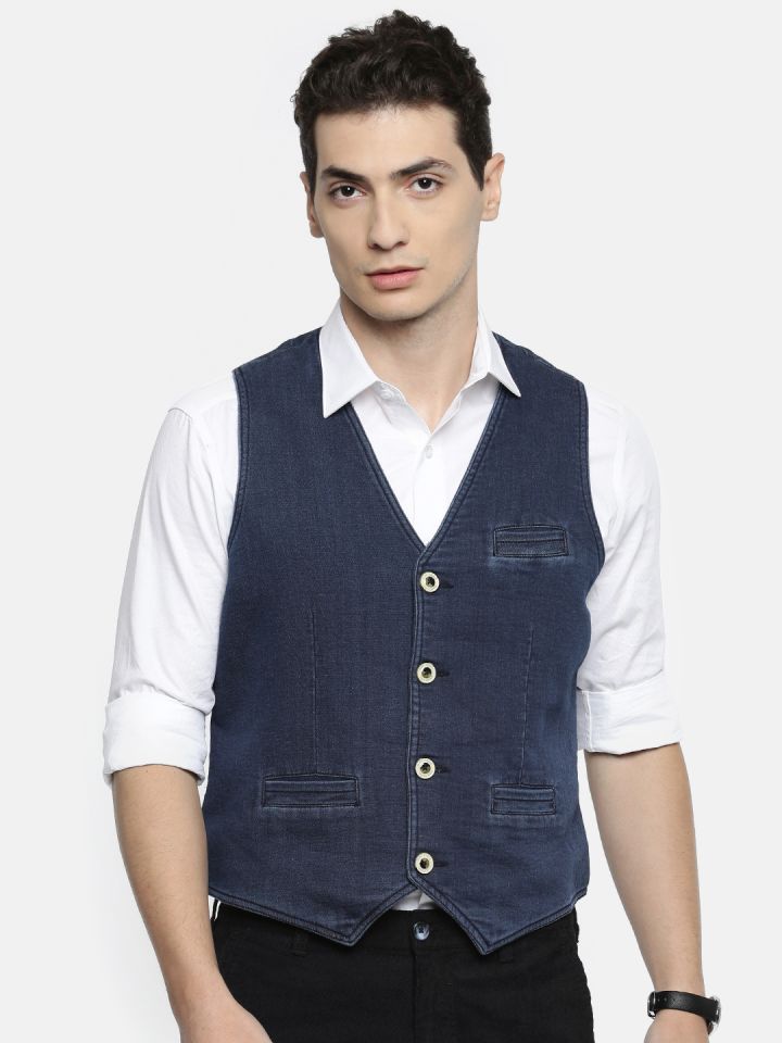 Denim waistcoat clearance mens