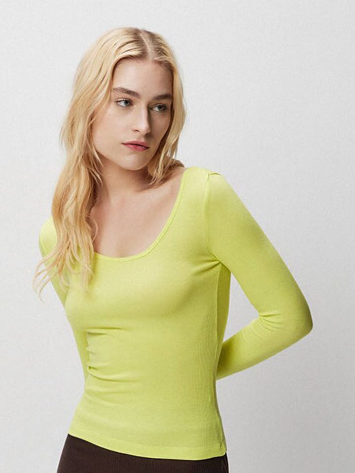 Yellow ribbed long sleeve top best sale