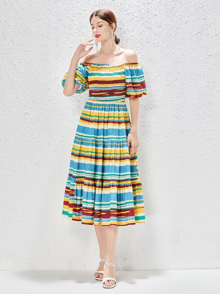Off the shoulder fit and flare midi dress sales