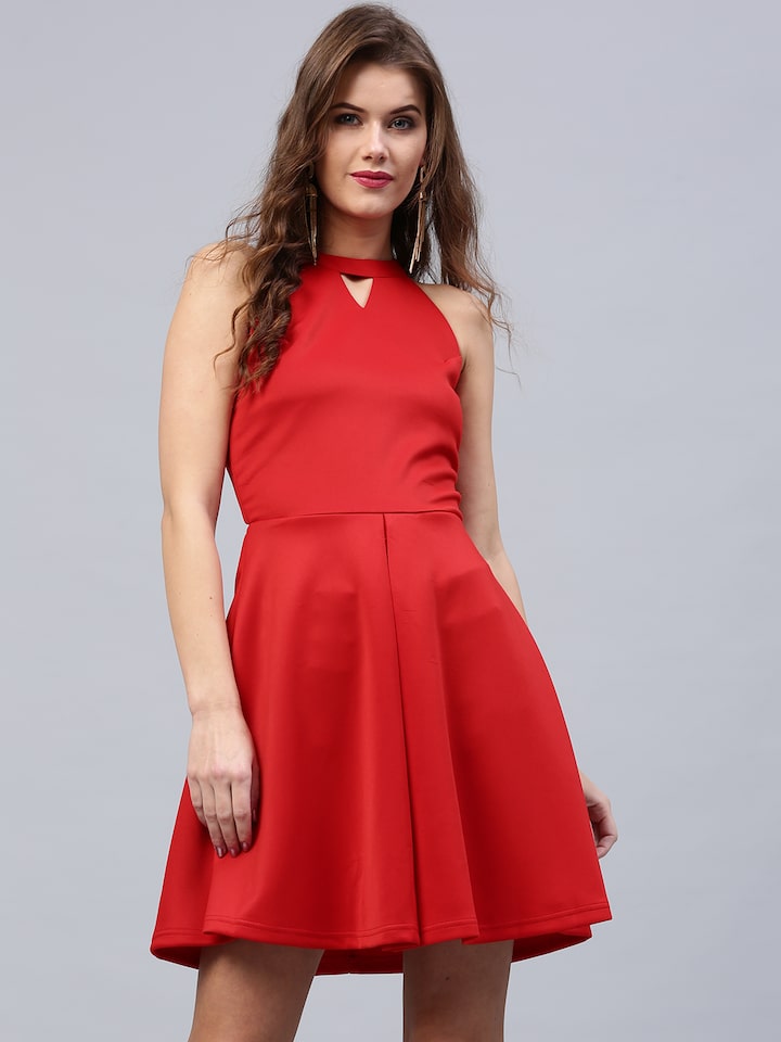 Red bandhani flared dress by Athira Designs  The Secret Label