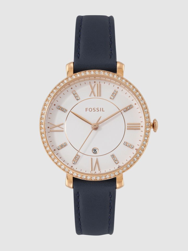 Buy Fossil Women White Embellished Analogue Leather Watch ES4291