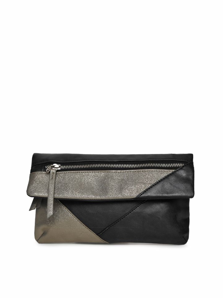 Buy Baggit Black Gunmetal Toned Colourblocked Clutch Clutches