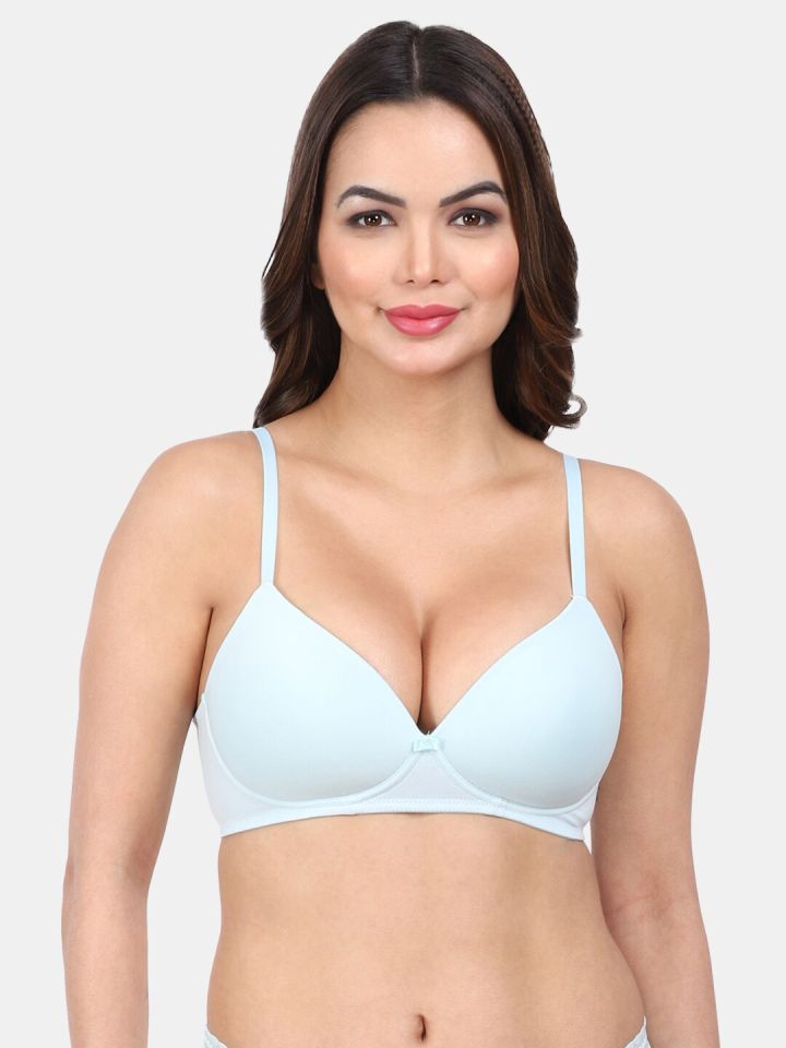 Buy SOIE Women Full Coverage Padded Wired T Shirt Bra with Mesh Detailing,  Teal, 32B at