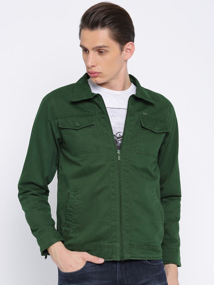 HarleyDavidson Men Olive Green Denim Jacket With Detachable Hood