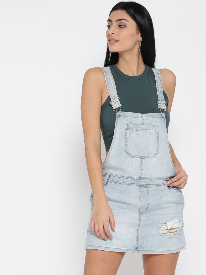 Buy FOREVER 21 Women Blue Denim Pinafore Dress Dresses for