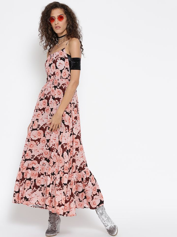 FOREVER 21 Red Polyester Floral Print Maxi Dress | clube.zeros.eco