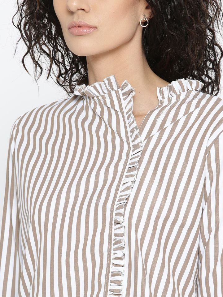 women's brown and white striped shirt