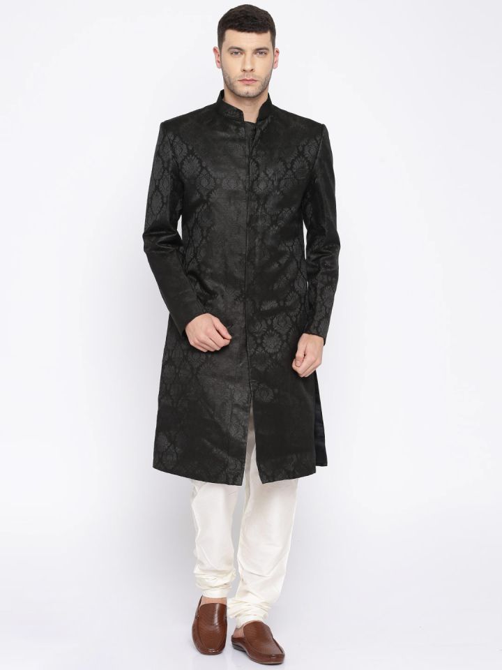 Buy Raymond Ethnix Black Cream Coloured Woven Design Sherwani