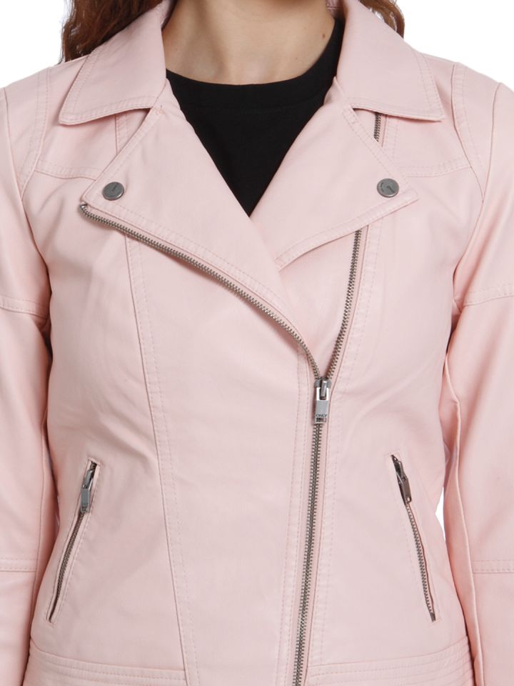 ONLY Women Peach Coloured Solid Biker Jacket