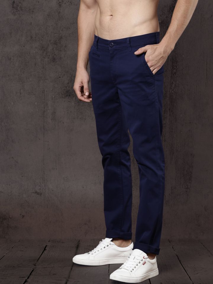 Buy Roadster Time Travlr Men Navy Blue Slim Fit Sustainable Chinos -  Trousers for Men 2290971