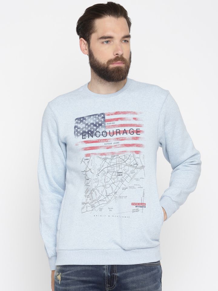 Octave Men Blue Printed Sweatshirt