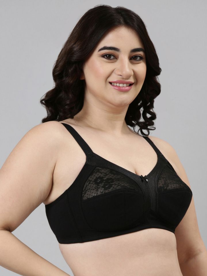 Buy Enamor Black Non Wired Non Padded Full Coverage Full Support Daily Wear  Bra With Lace A014 - Bra for Women 2295474
