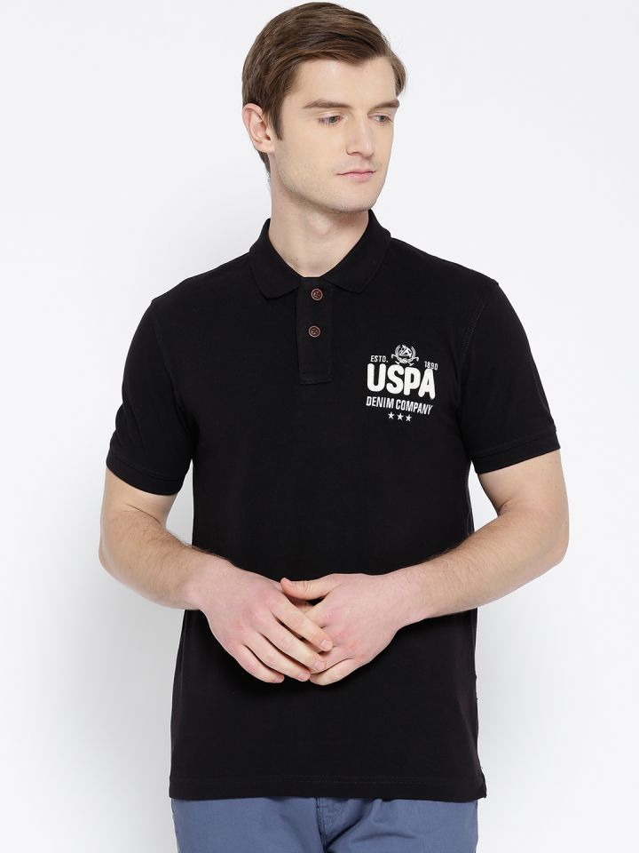 Buy U S Polo Assn Denim Co Men Black Solid Polo Collar T Shirt Tshirts For Men 2297507 Myntra