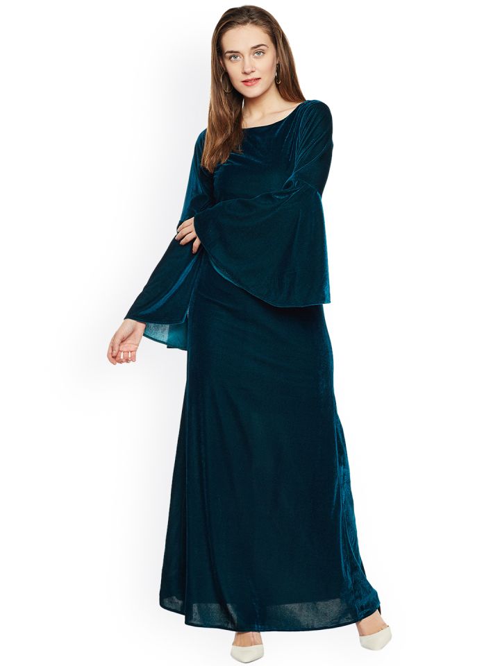 Buy Athena Women Teal Solid Velvet Finish Maxi Dress  Dresses for Women  2303473  Myntra