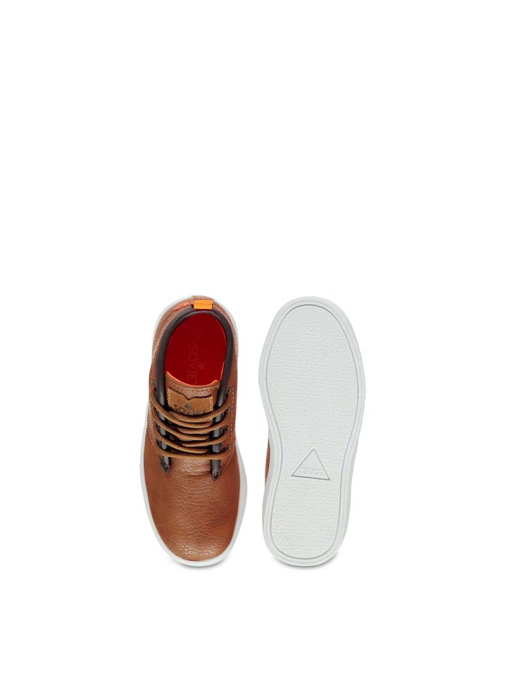 Buy Soviet Boys Tan Solid Synthetic Leather Mid Top Flat Boots
