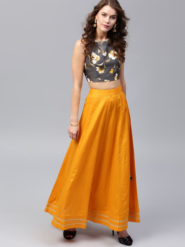 Crop top skirt sales yellow