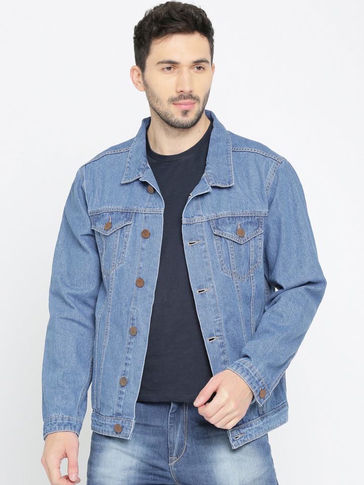 Blue Solid Denim Jacket - Jackets 