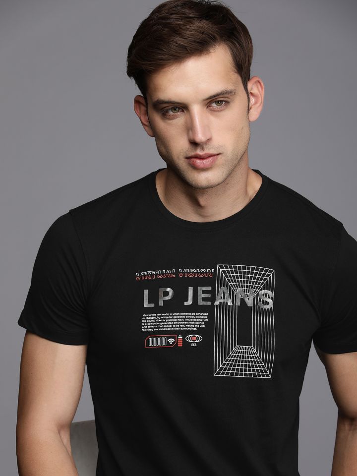 Louis Philippe Jeans Brand Logo Printed Pure Cotton Slim Fit T shirt